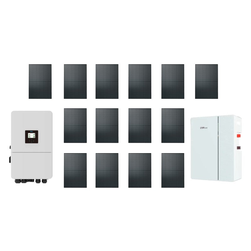 Kit solar: 14x panouri solare monocristalin, 450W + 1x invertor hibrid monofazat, 6kW, 6000W + 1x baterie LIFEPO4, 14.33 kW, IP20, peste 8000 de cicluri, celule EVE