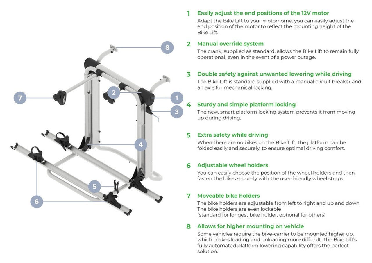 Suport bicicleta BR-Systems Bike-Lift, motor 12V, 60kg, 110cm